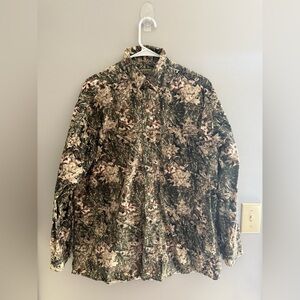 Woods & Water Outfitters Camo Deer Cotton Long Sleeve Button Down Shirt Mens SZL